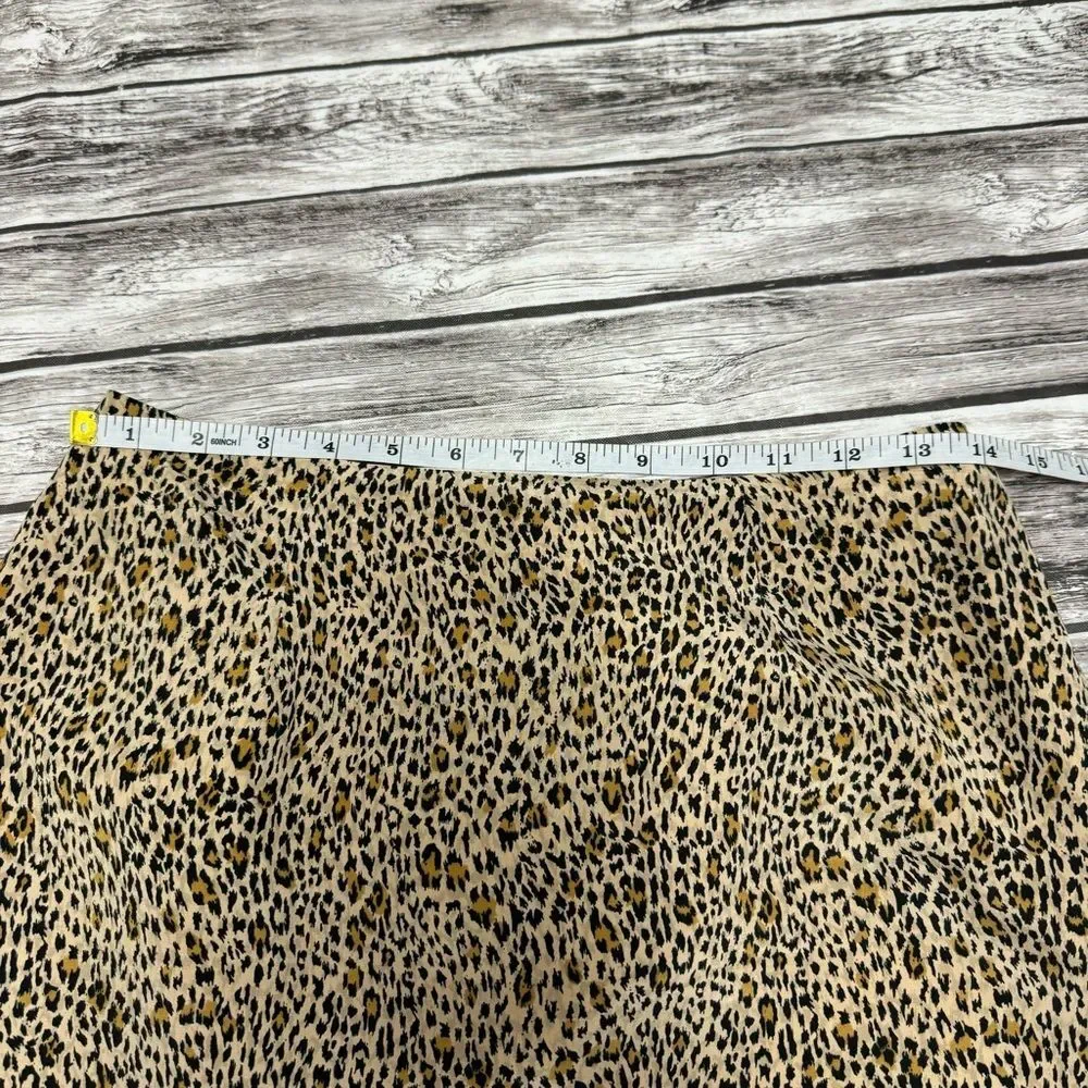 Allison Taylor Petite Silk Leopard Pencil Skirt Beaded Fringe Women’s 8P
